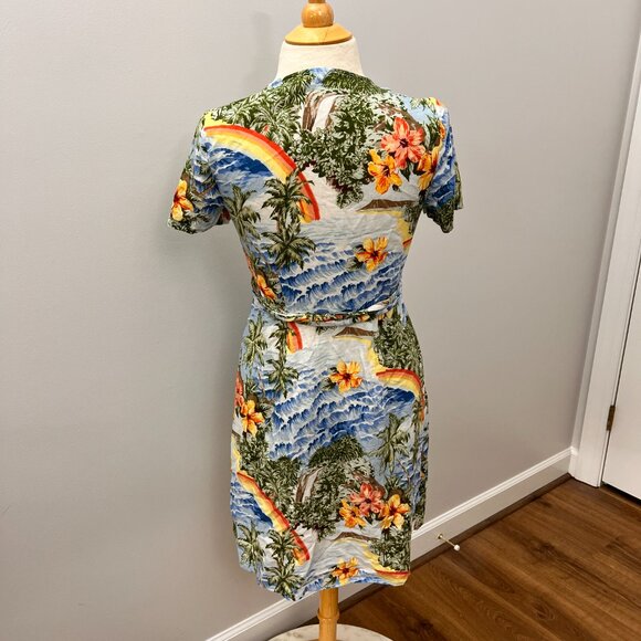 Marine Layer Frances Wrap Dress - Hawaiian Print Linen Blend Sz S - Picture 6 of 13